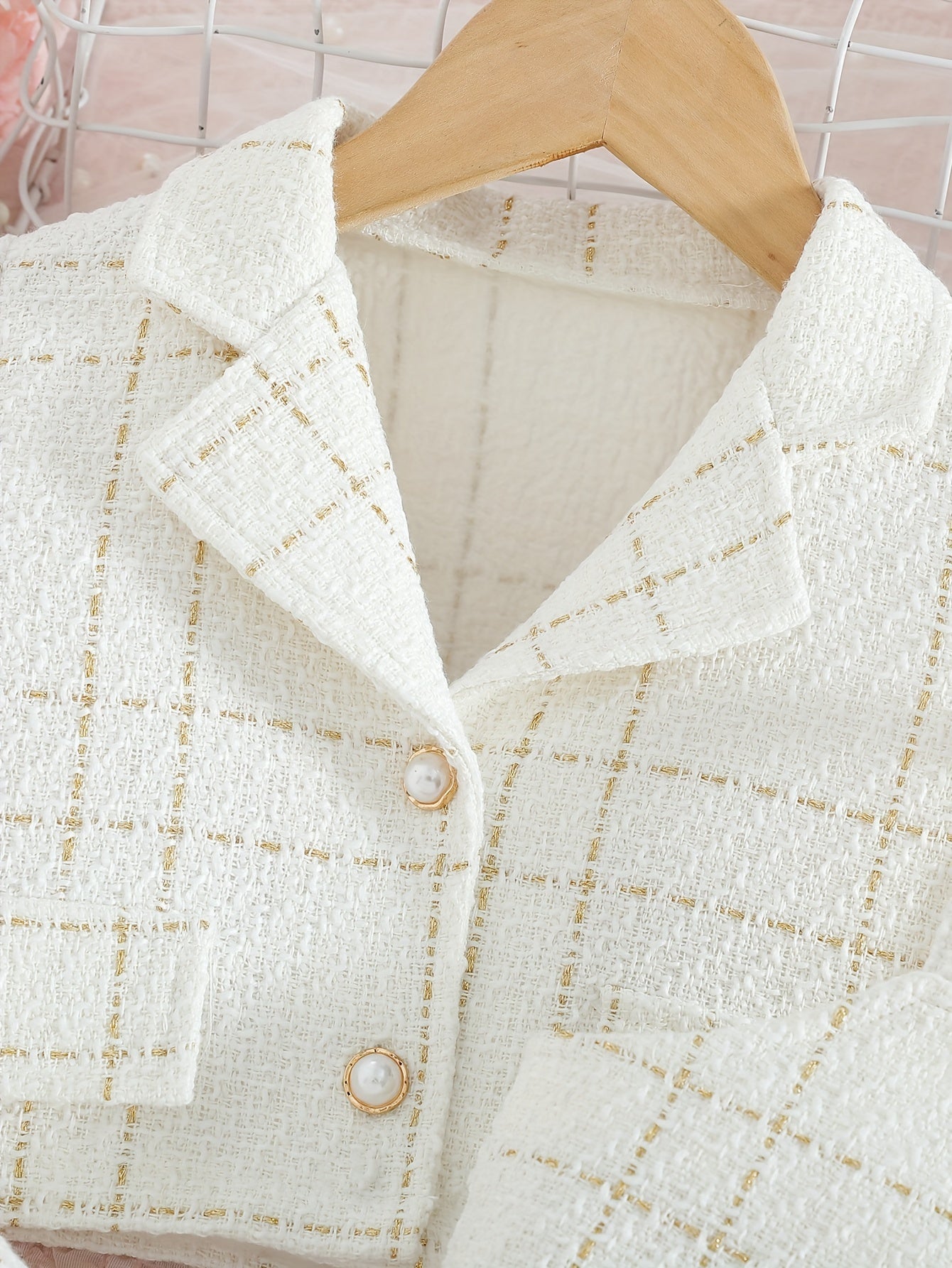 Girls Plaid Two-Piece Set with Collar Jacket and Suspender Dress for Formal and Party Wear