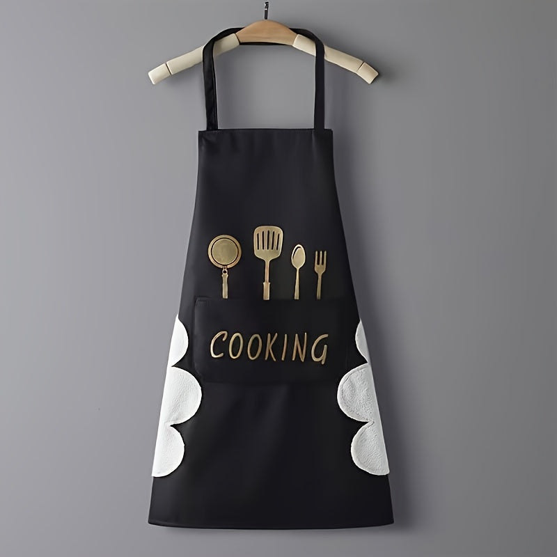 Cooking Apron With Pockets Adjustable Polyester Black or Green