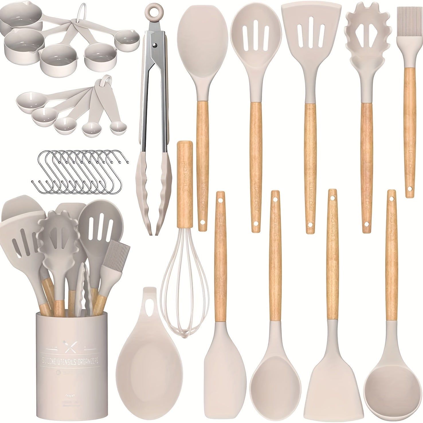 34-Piece Silicone Kitchen Utensil Set Heat-Resistant Non-Stick with Wooden Handles