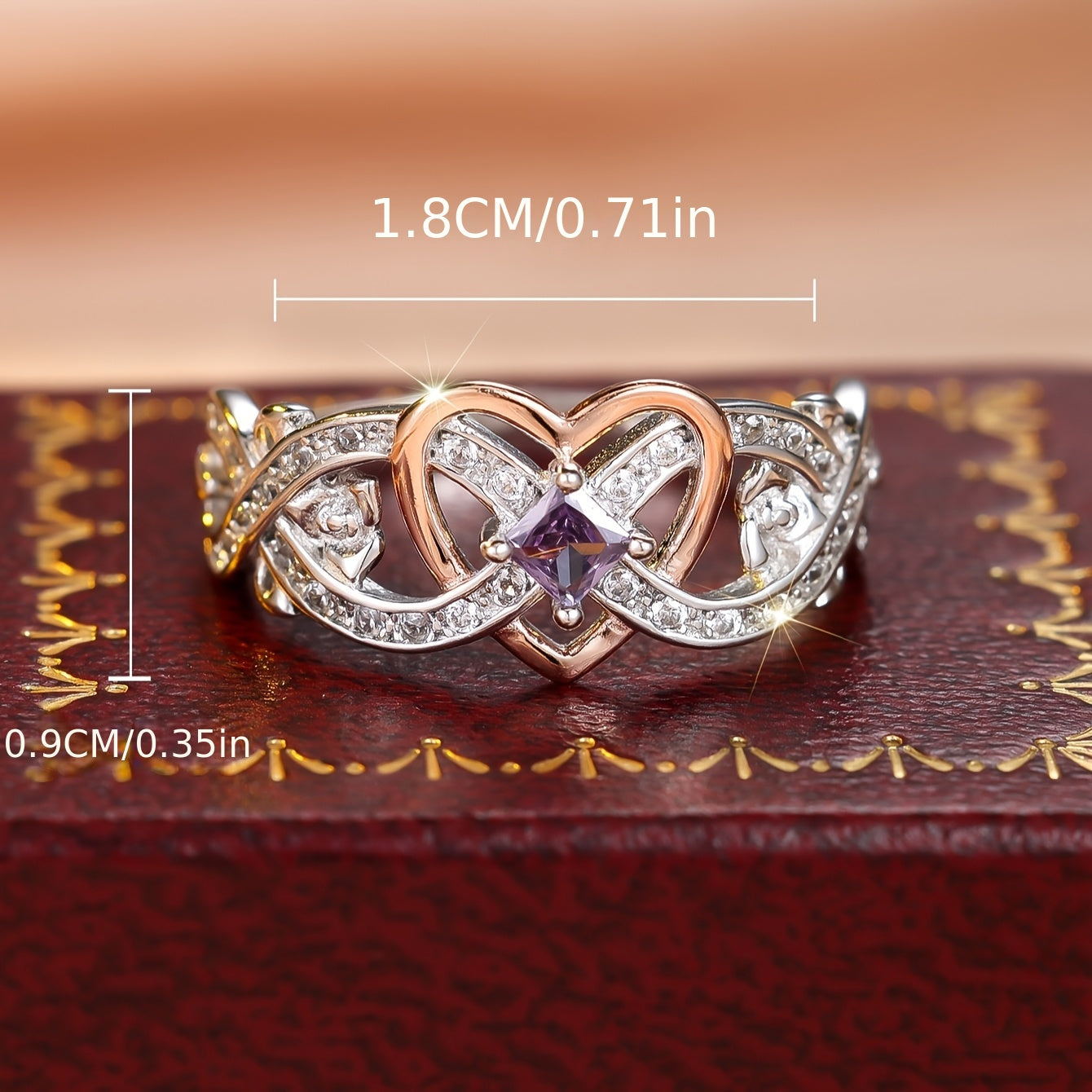 Sterling Silver Infinity Heart Ring with Purple Synthetic Zirconia Engagement Jewelry