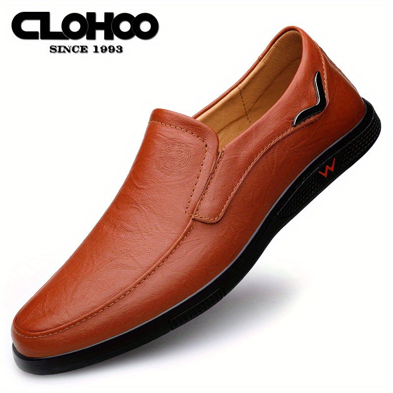 Zapatos casuales para hombre sin cordones de cuero y goma, de color sólido, para vacaciones y todas las estaciones