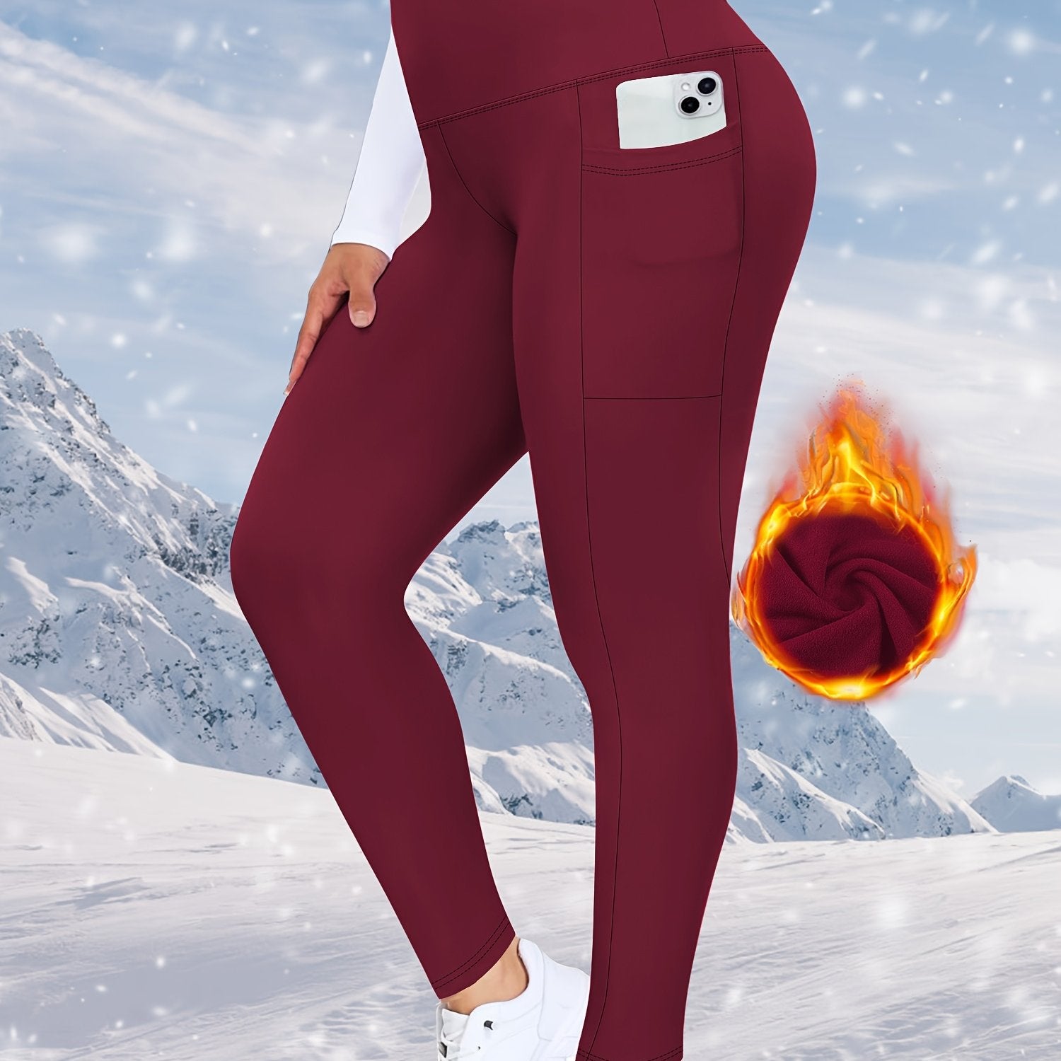 Women's Plus Size Fleece-Lined High-Waist Leggings with Pockets