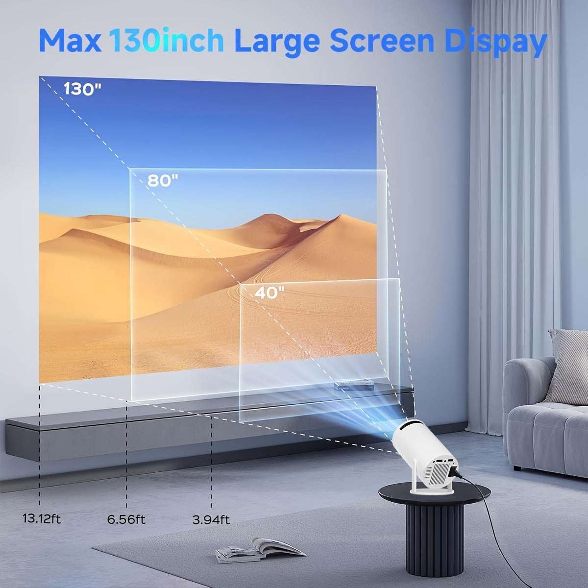 Portativ Android proyektori 130 dyuymli displey, Wifi6, TV ilovalari bilan