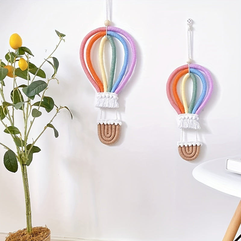 Nordic Style Hanging Wall Decor Ornament Woven Rainbow Hot Air Balloon for Wall Art