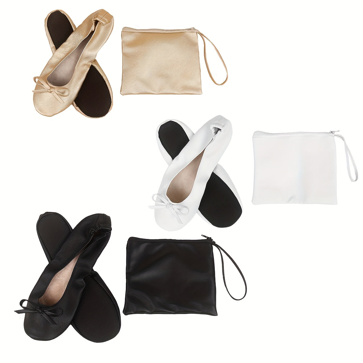 Women's Lightweight Foldable Dance Shoes with Bow, Slip-On PU Cover TPR Sole