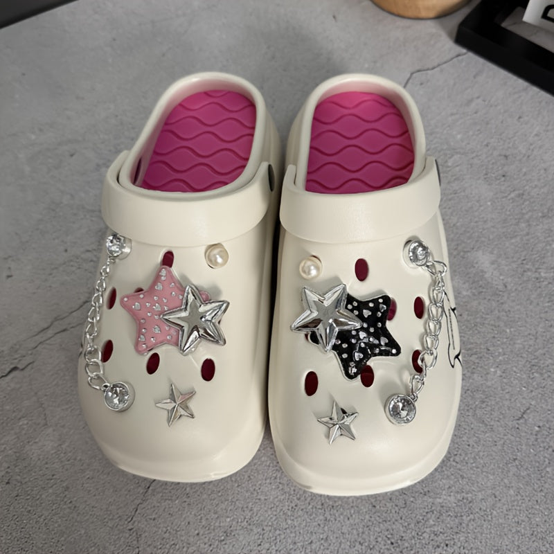 Women's Breathable Thick-Soled Slippers with Star Accessories Indoor Outdoor