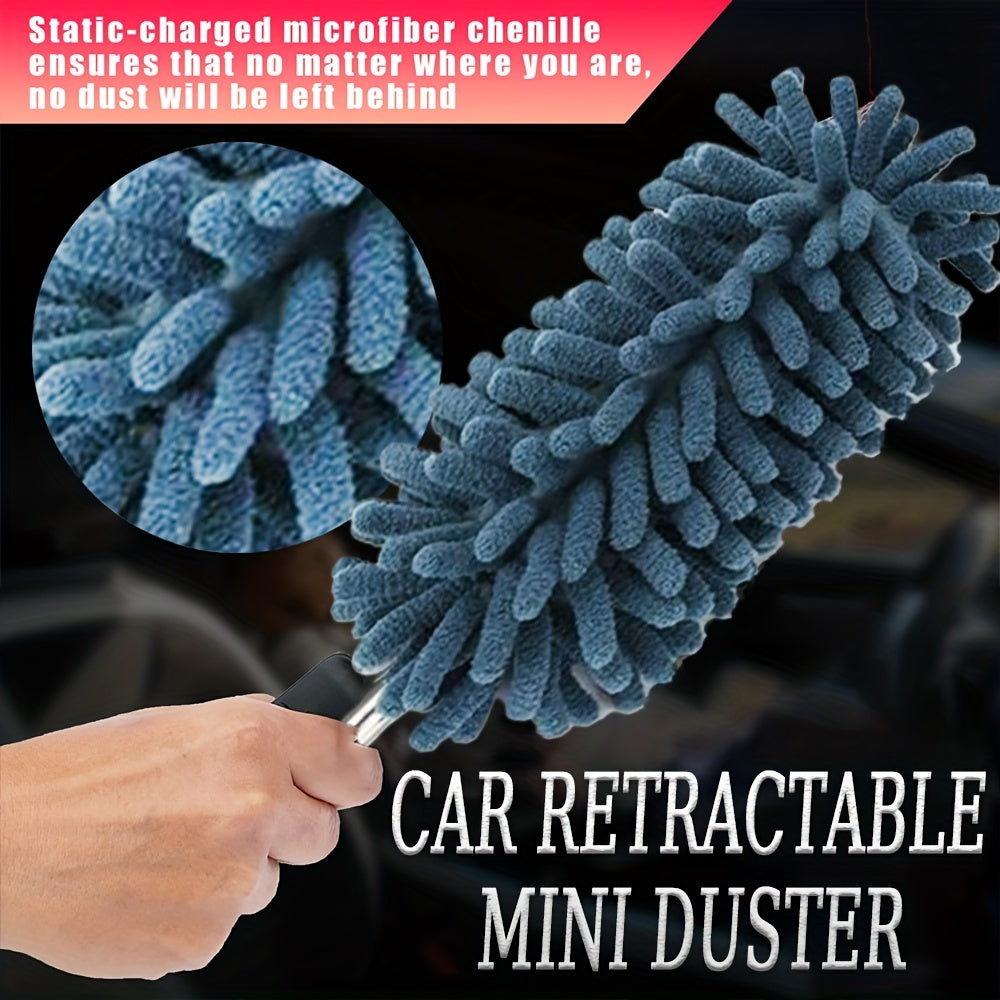 Мини-набор для очистки автомобиля с выдвижной ручкой, микрофибровыми сменными насадками