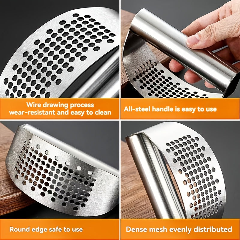 Stainless Steel Garlic Crusher Compact Easy-Clean Kitchen Tool for Spices