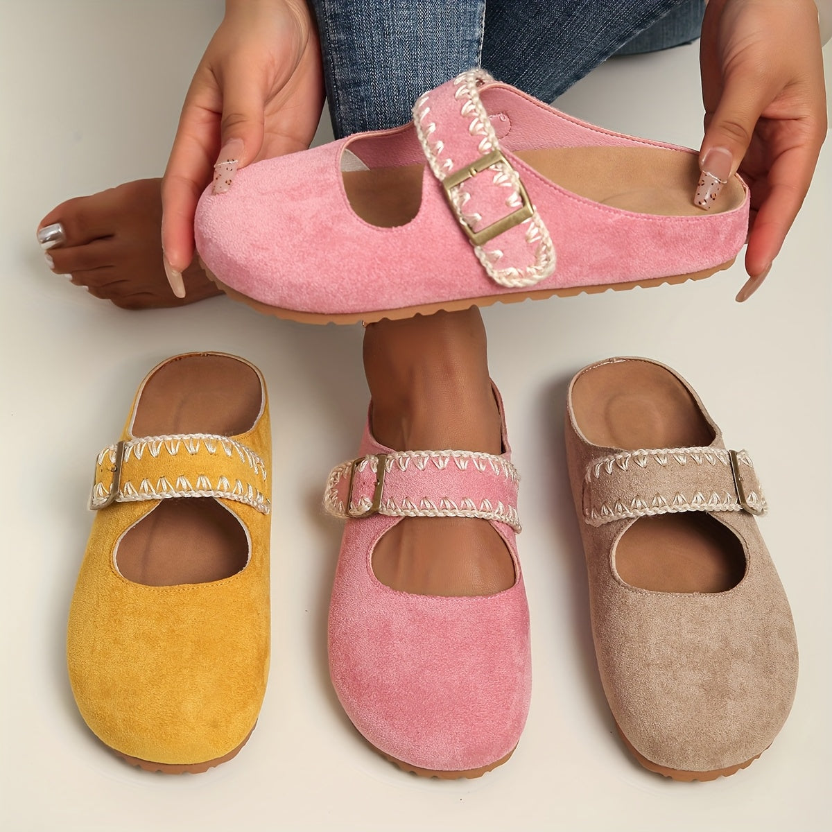 Women's Pink Slip-On Platform Sandals with Cushioned EVA Sole and Bow