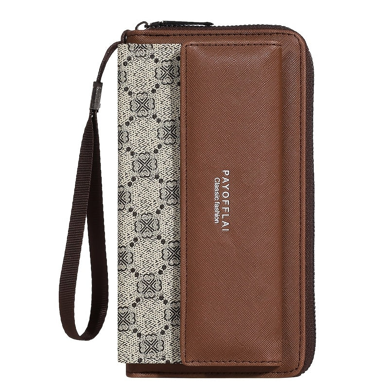 Vintage Women's Faux Leather Wallet with Wristlet Dual-Clasp Closure Zipper Card Slots Photo Pocket