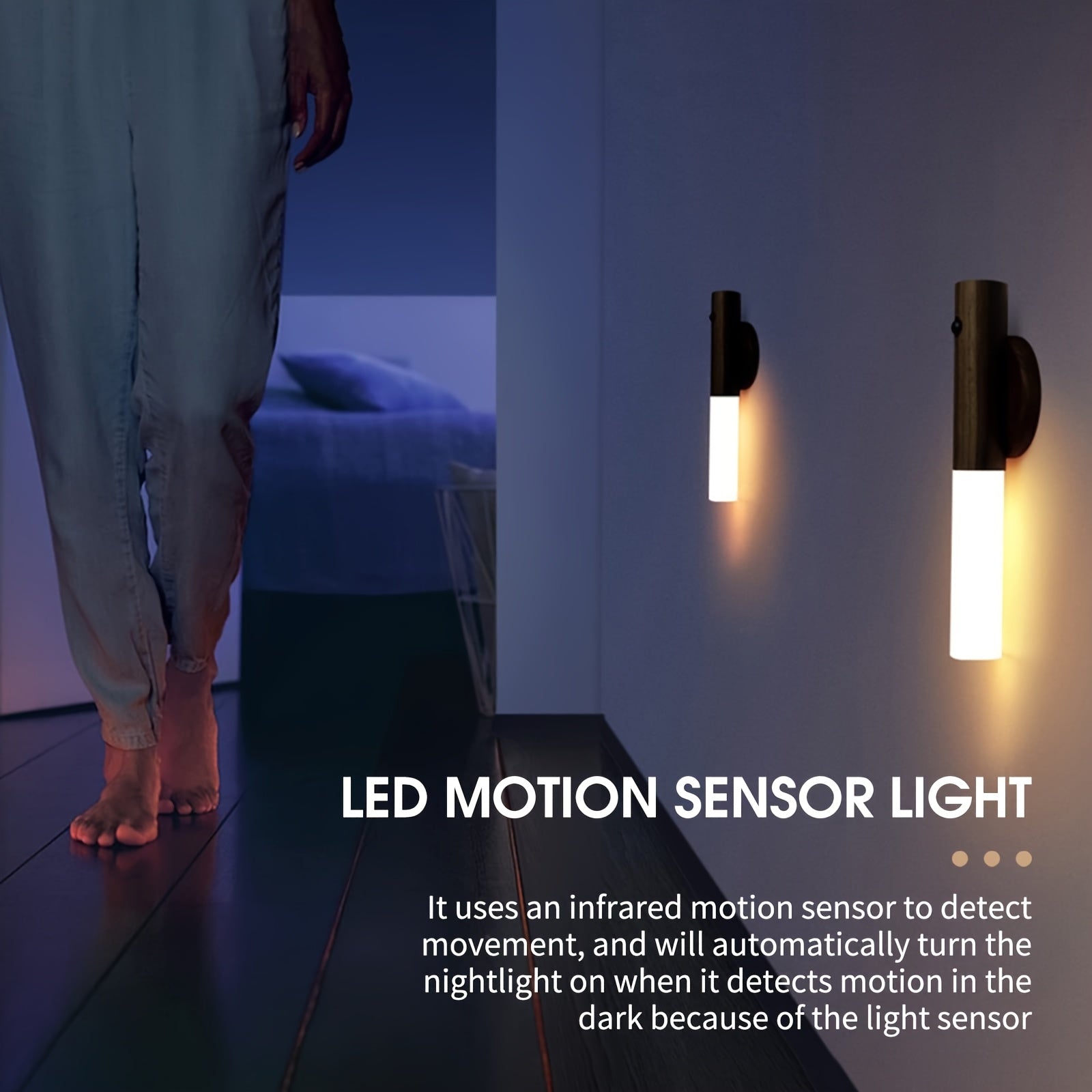 Motion Sensor Night Light with USB Rechargeable LED Automatic On Off Energy Efficient for Corridors Cabinets Bathrooms