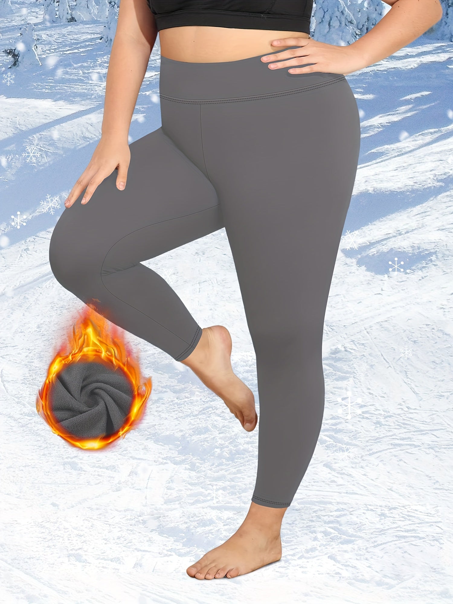 Women's Plus Size Fleece-Lined High-Waist Leggings Warm and Comfortable
