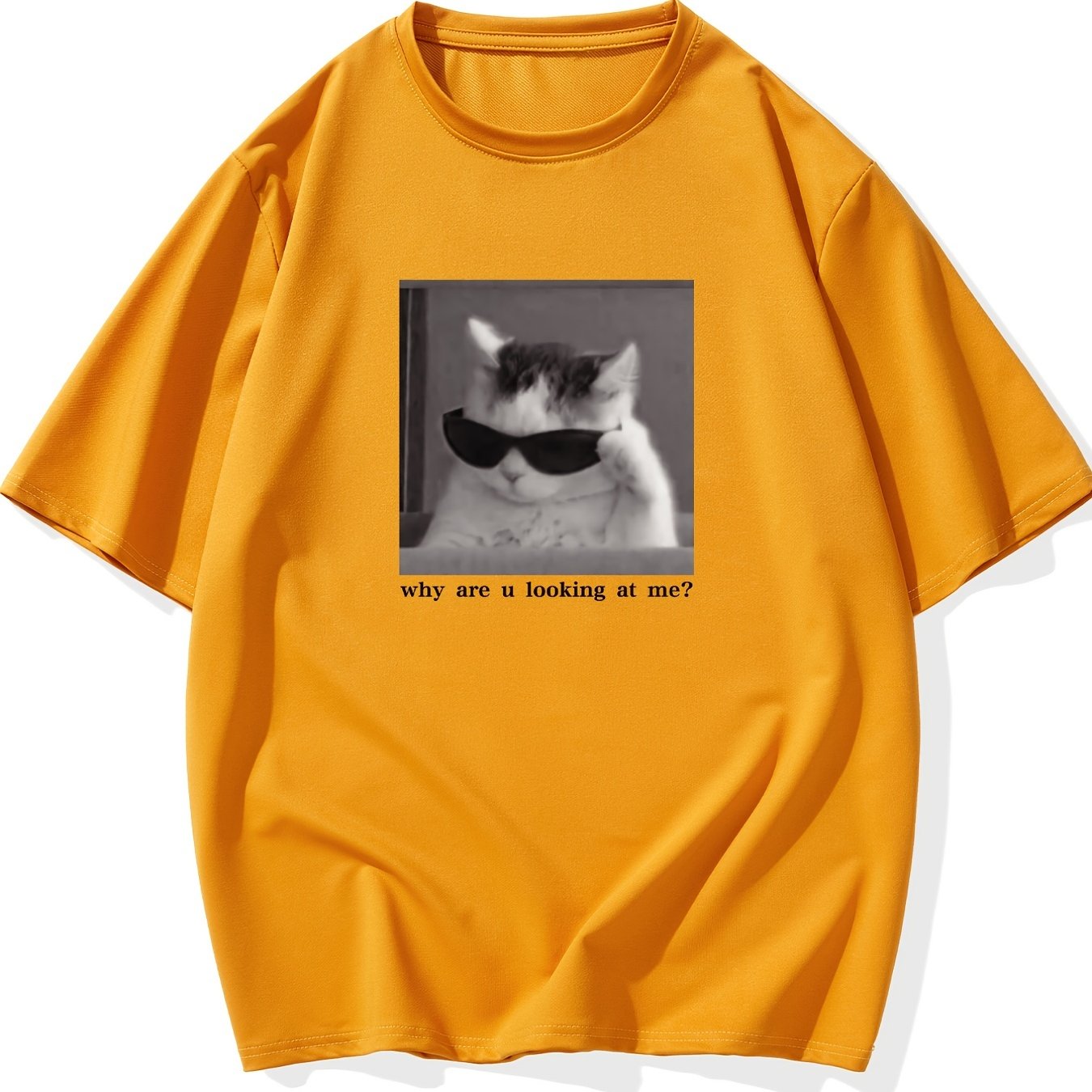 Мужская футболка большого размера с коротким рукавом и принтом кота, полиэстеровая смесь, повседневное лето