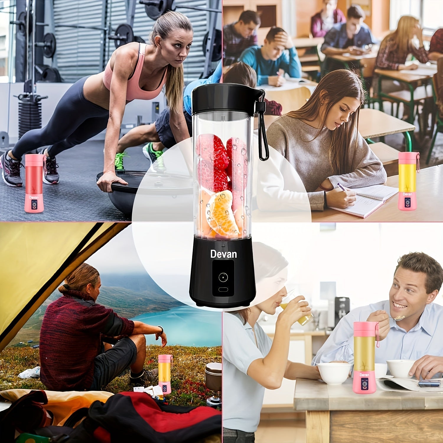 Portable Blender with Dual Cups USB Rechargeable 2000mAh for Smoothies and Juices