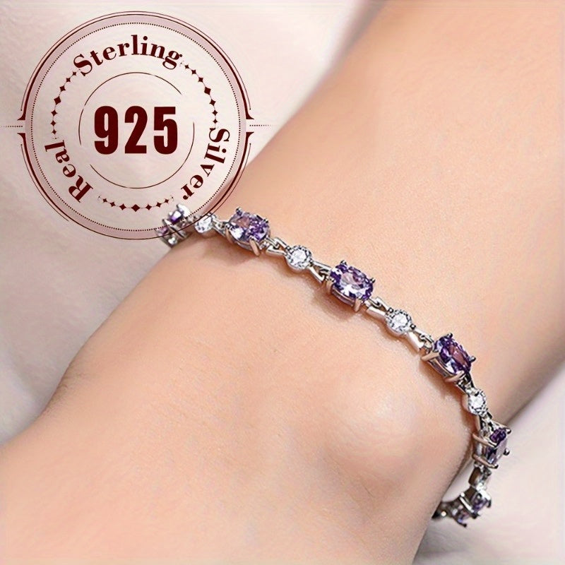 Pulsera de plata de ley con piedras moradas Joyería elegante para mujeres