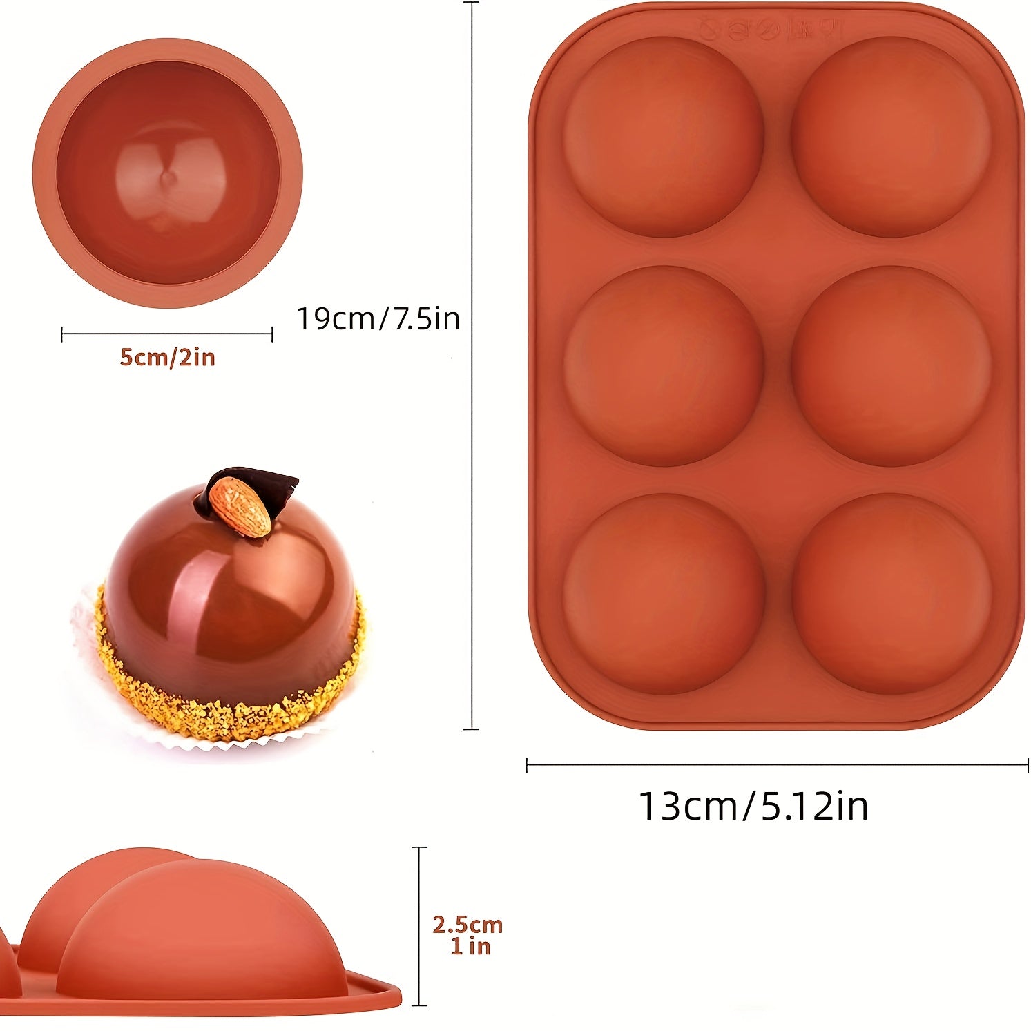 Multi-Functional Silicone Mold for Hot Cocoa Bombs 6 Half Spheres Non-Stick