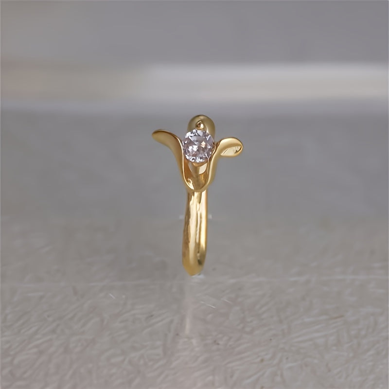 Set of 4 Women's Adjustable Brass Nose Clips with Vintage Snowflake Cherry Blossom Tulip Designs