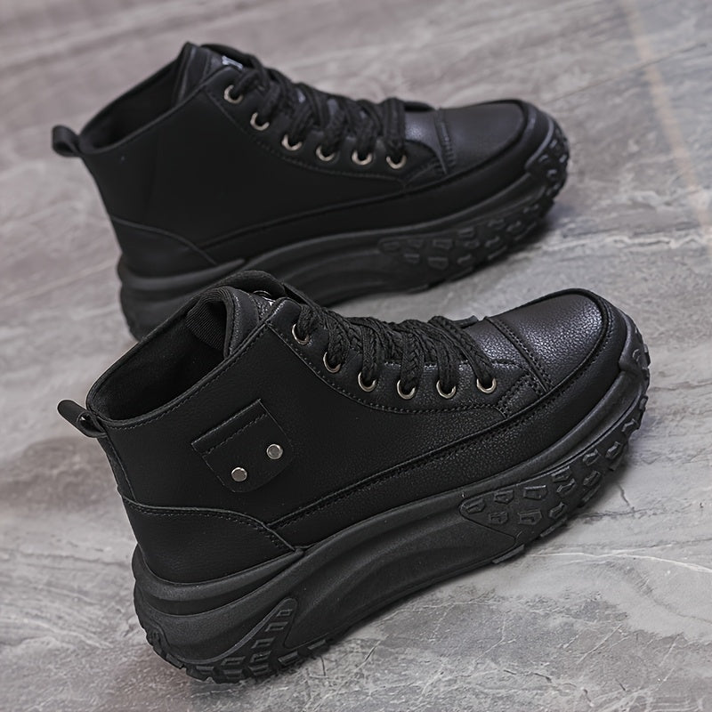 Women's High-Top Sneakers Solid Color Casual Sport Shoes Rubber Sole