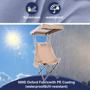 Portable Camping Chair with Sun Shade Canopy, Adjustable, Lightweight, Supports Up to 330 lbs
