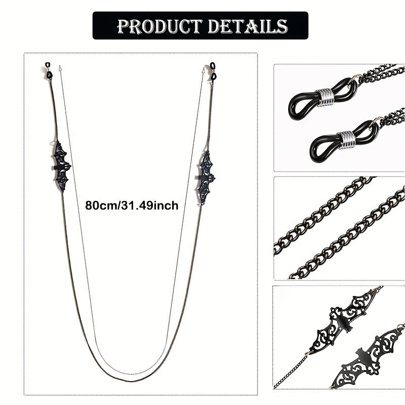 Halloween Goth Ko'zoynak Zanjiri, Xoch, Qarg'a, Mushuk va It Bezaklari bilan - Quyosh Ko'zoynaklari va O'qish Ko'zoynaklari uchun Lanyard Strap, Qiziqarli Yuzni Qoplovchi Usul - 4 dona to'plam