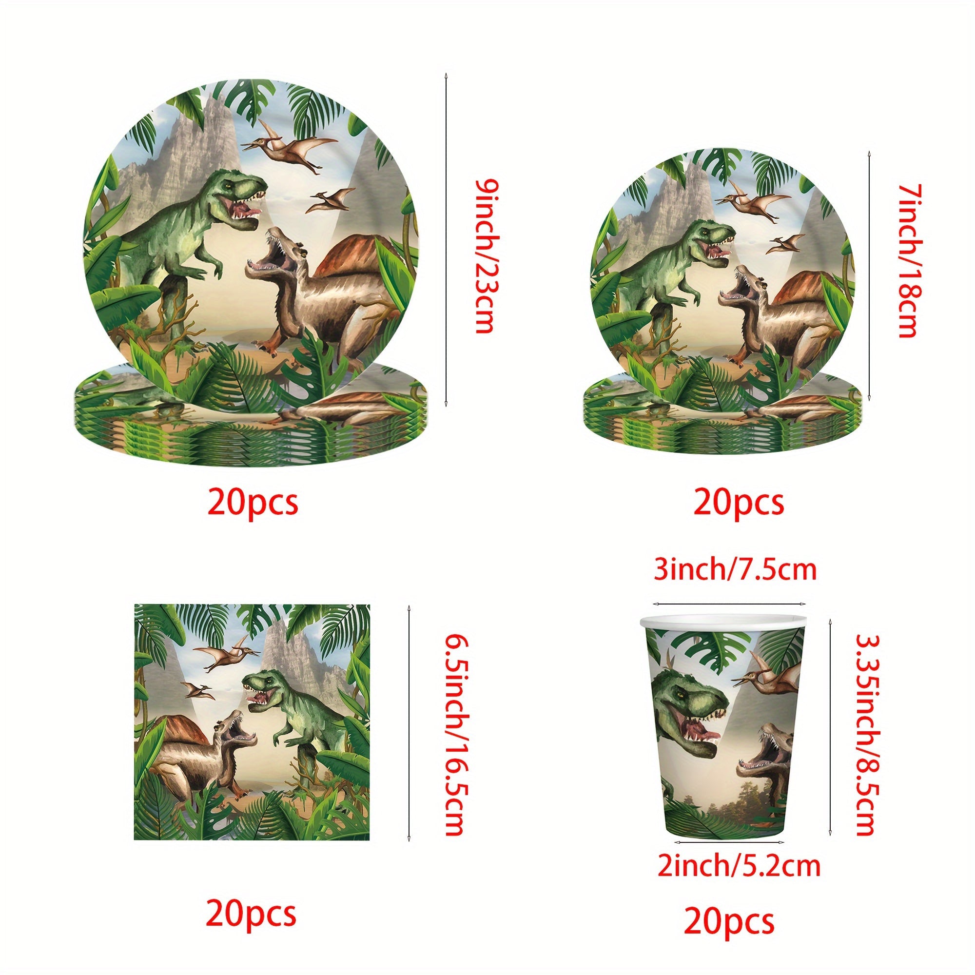 Dinosaur Party Supplies Set 80 Plates Cups Napkins for Kids Birthday Picnics