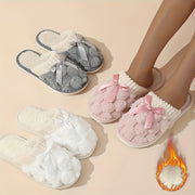 Winter Plush Cozy Non-Slip Fabric Slippers with Flat Bowknot for Home Warmth