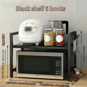 Retractable Microwave Stand with Storage and Hooks for Countertops