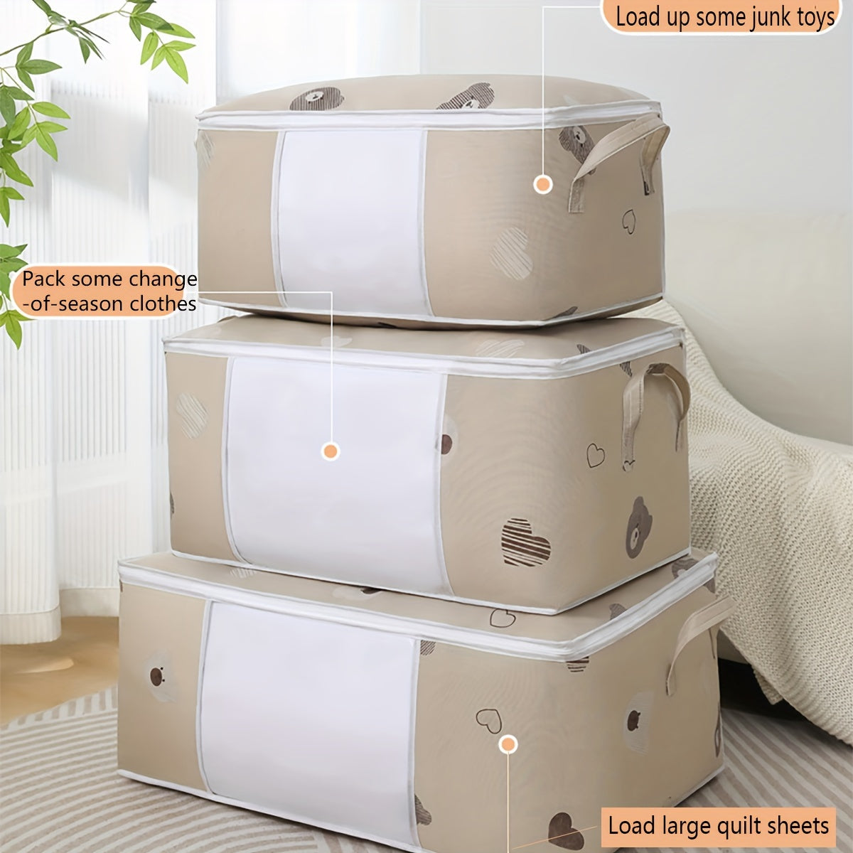 Katta Hajmli Saqlash Sumkasi Qo'llari Bilan - Kiyimlar, Qoplamalar va Uy Tashkiliyati Uchun Ideal. Quvvatli Yopiq Teshik. Kiyimlar, Yotoqxona, Yotoq xonasi va Uy Tashkiliyati Uchun Mukammal. Samara Bilan Joyni Tejash Yechimi. Zarur Yotoq xonasi Aksessuar.