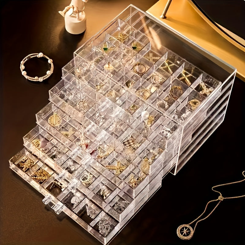 Transparent Jewelry Drawer Organizer Box with 120 Compartments for Rings Earrings and Necklaces