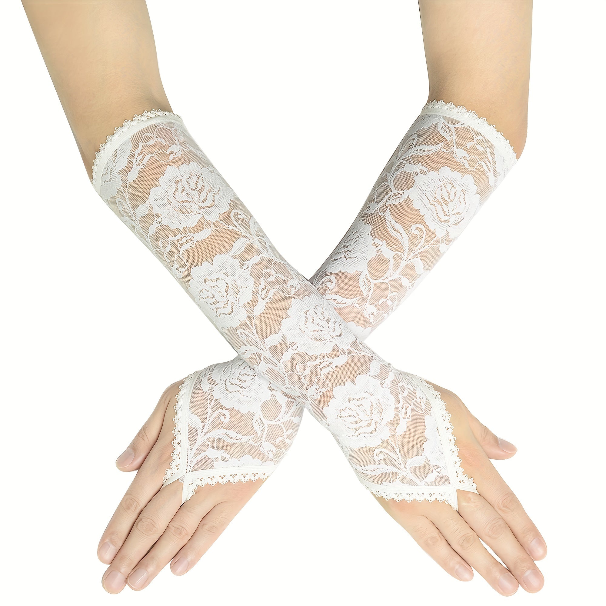 Women's Lace Fingerless Gloves Elbow Length for Weddings and Opera