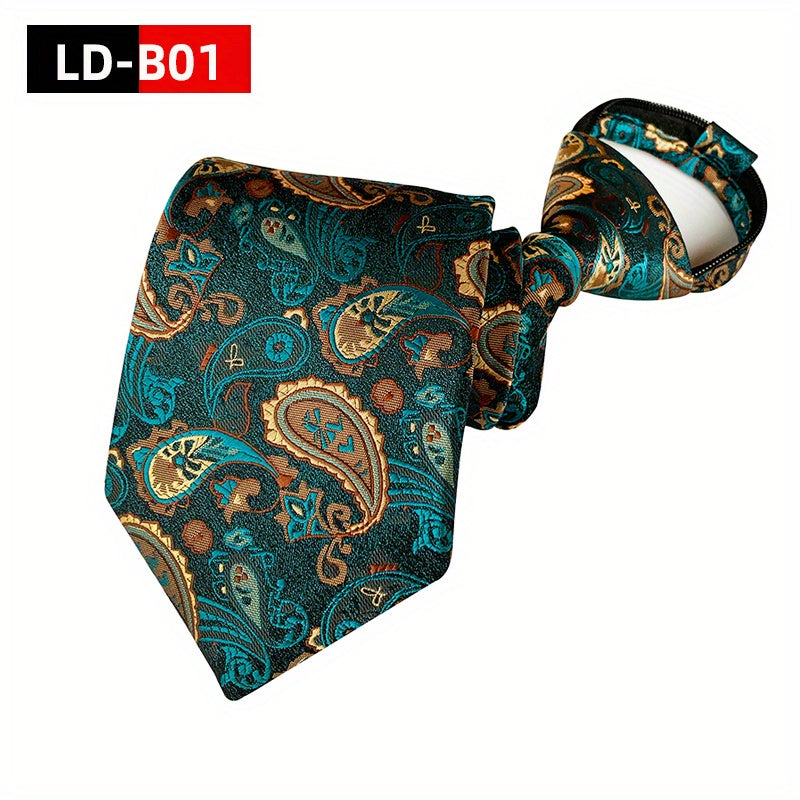 Men's Paisley Polyester Zipper Tie with Easy Pull Design in Spot Supply
