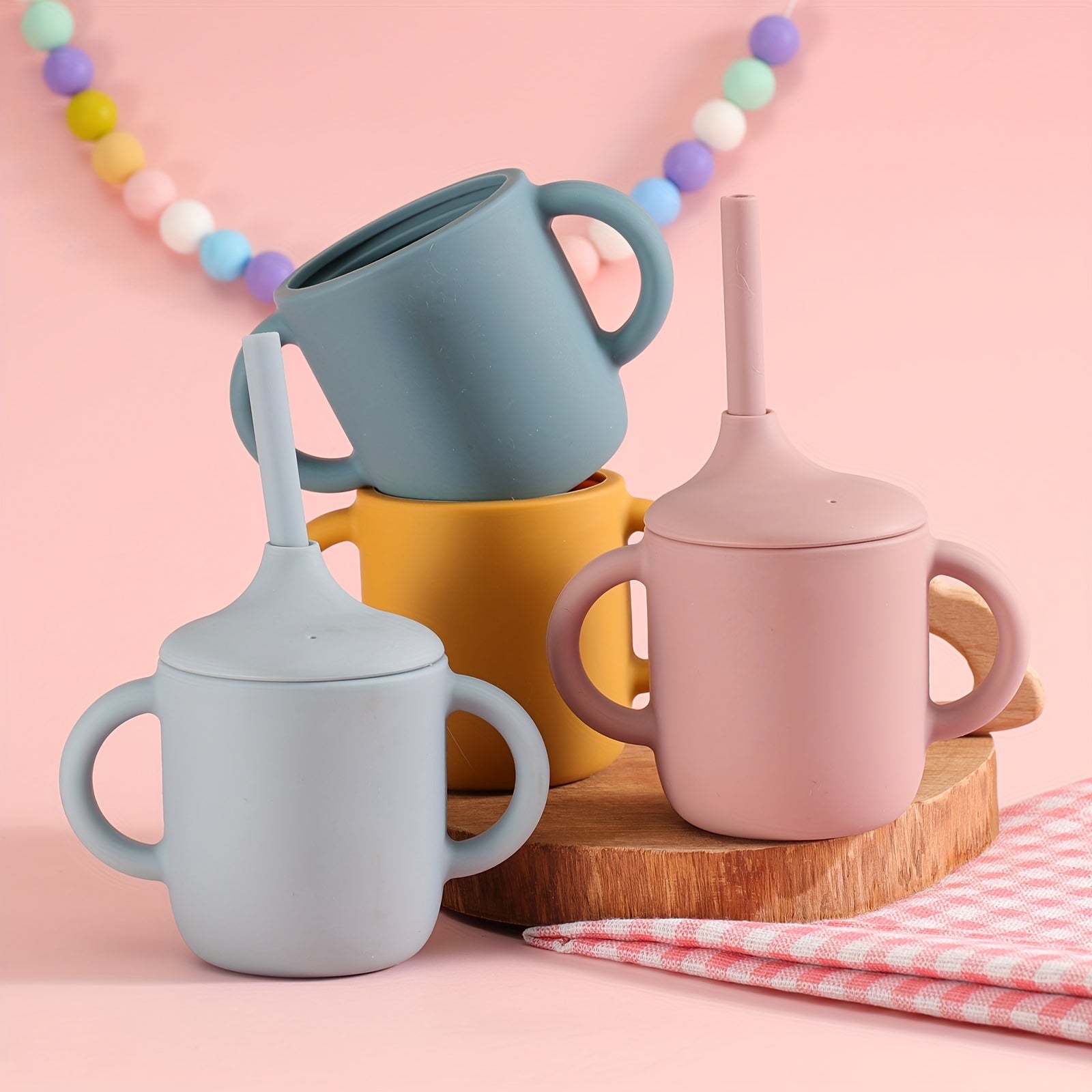 Toddler Silicone Training Cup with Straw Handle Anti-Spill Durable Heat-Resistant