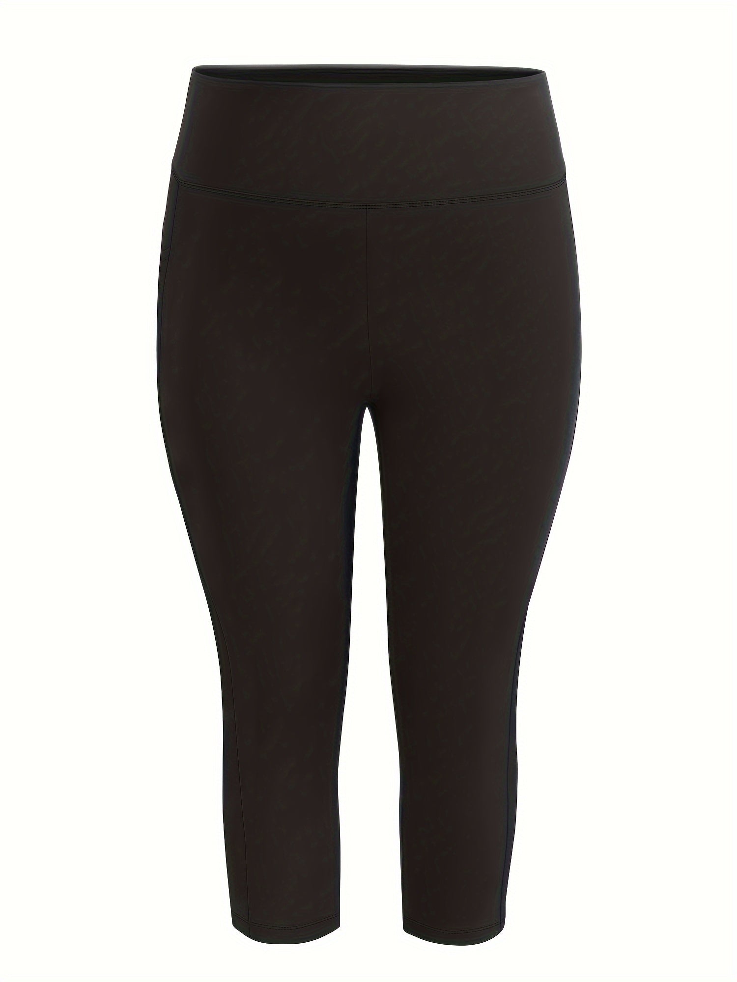 Plus Size High-Waist Stretchy Capri Leggings Navy Blue with Pockets