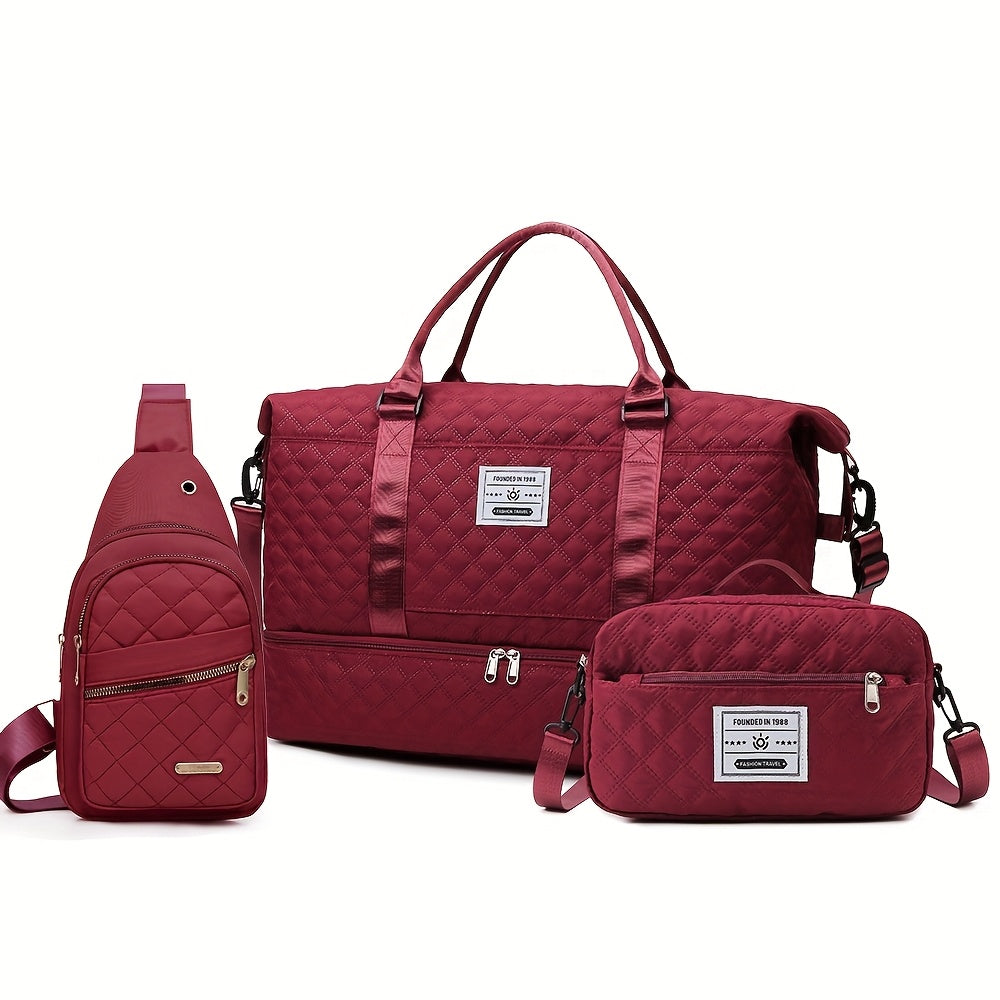 Polyester Travel Bag Set with Shoe Compartment for Men and Women Black Beige Pink Royal Blue