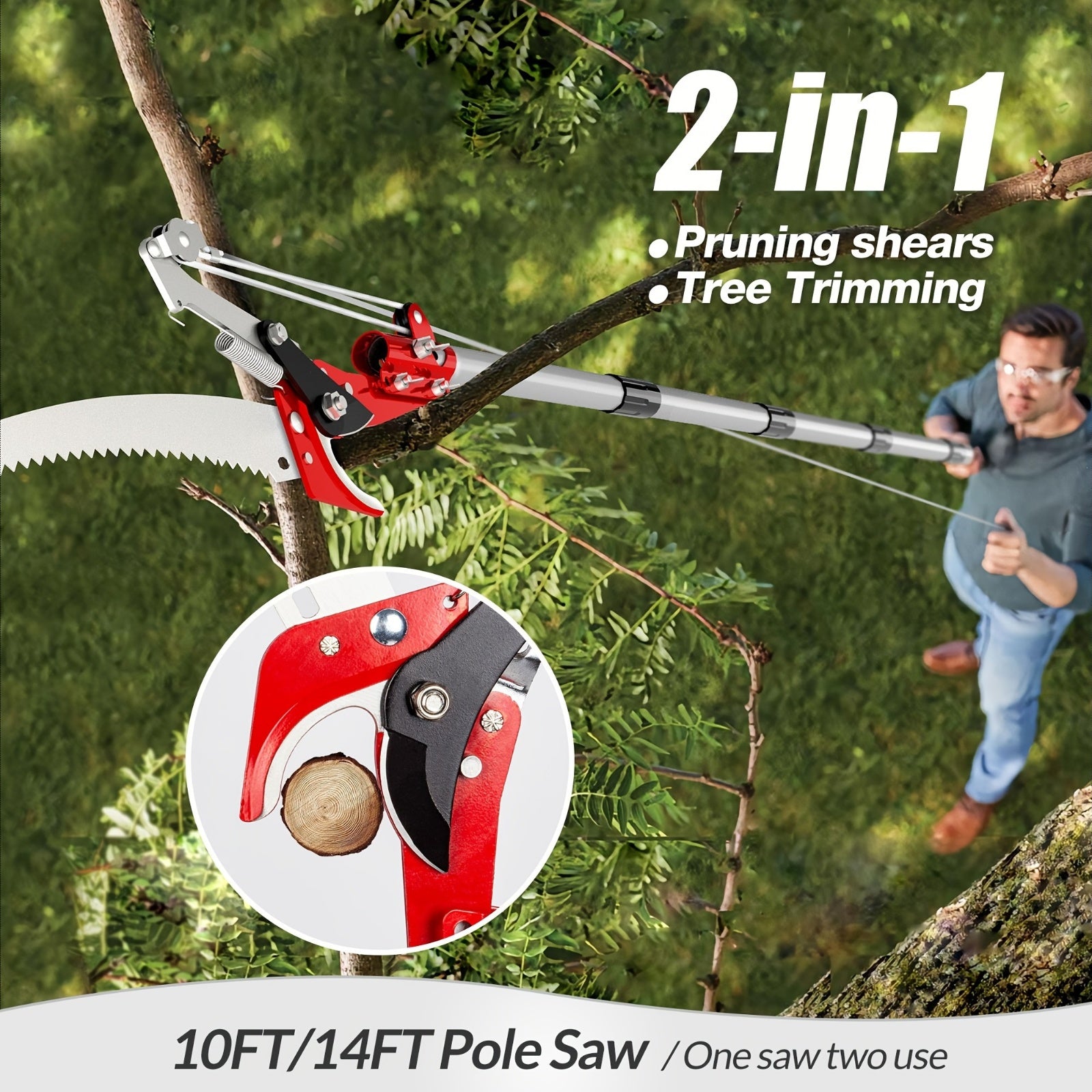 Cortasetos de árbol extensible con sierra y tijeras, poste de acero aleado para podar ramas altas