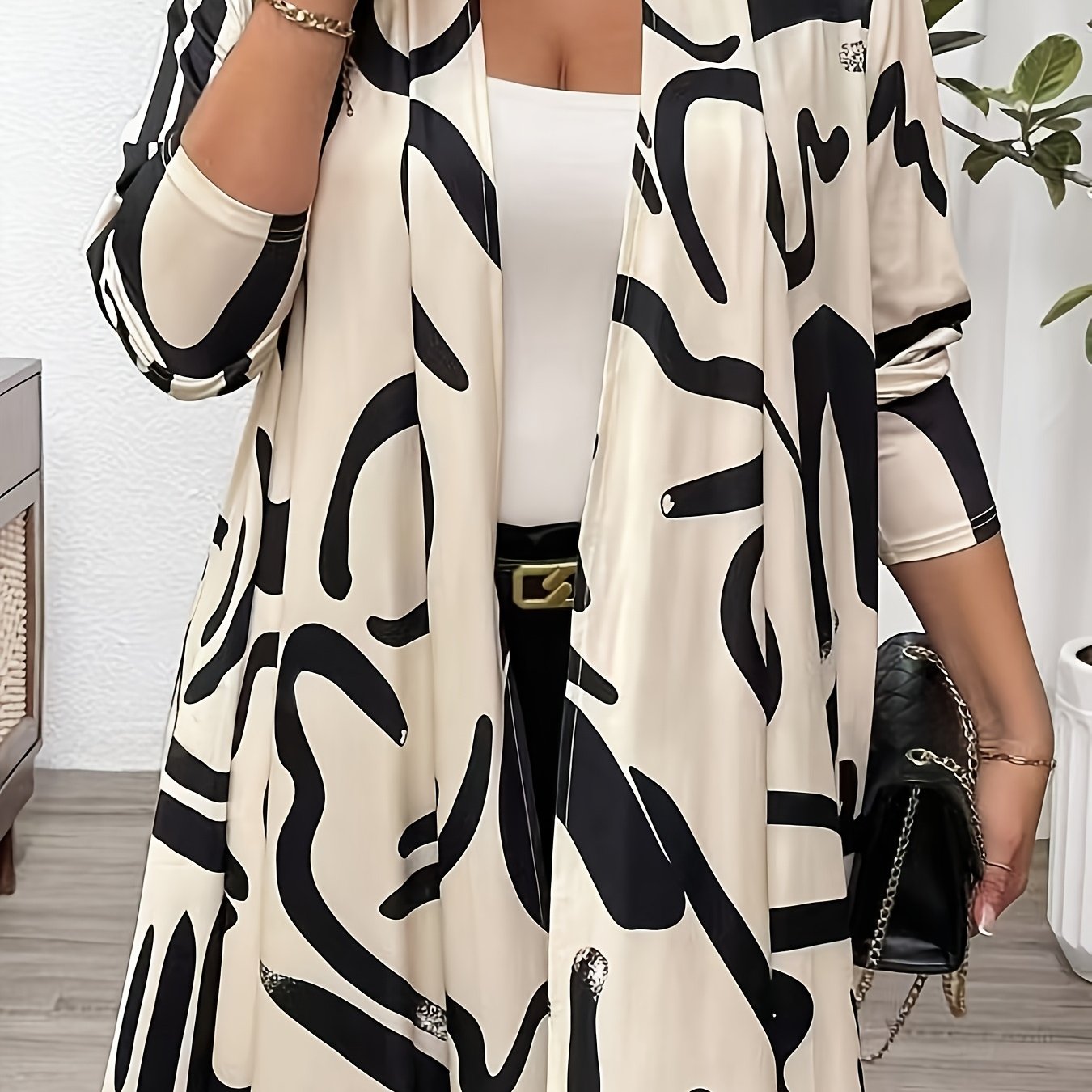 Women's Long Sleeve Cardigan with Tropical Print Halter Neck Knit Polyester for All Seasons