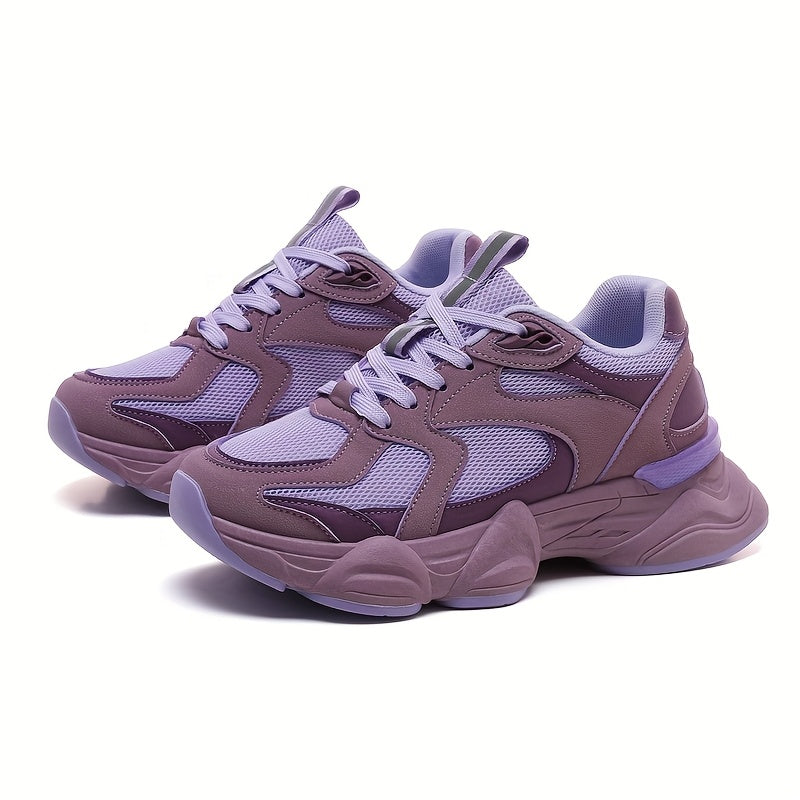 Women's Pink Beige Chunky Sneakers Breathable Mesh Casual Running Shoes