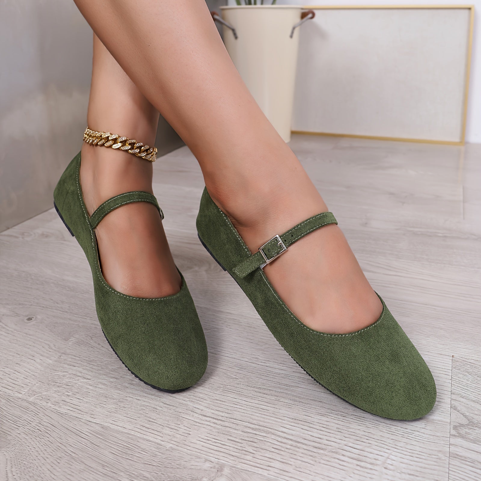 Women's Flat Shoes Buckle Strap Solid Color Ballet Flats