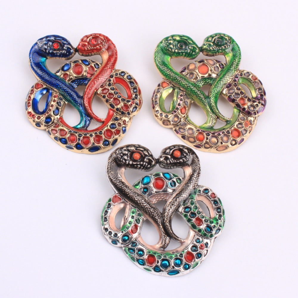 Elegant Rhinestone Two-Headed Snake Brooch Irregular Zodiac Shape Jewelry