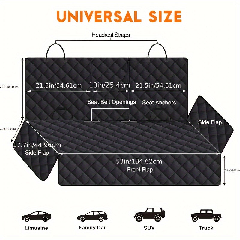 Waterproof Pet Car Seat Cover Anti-Slip Hair Spill Resistant Durable Fits All Vehicles