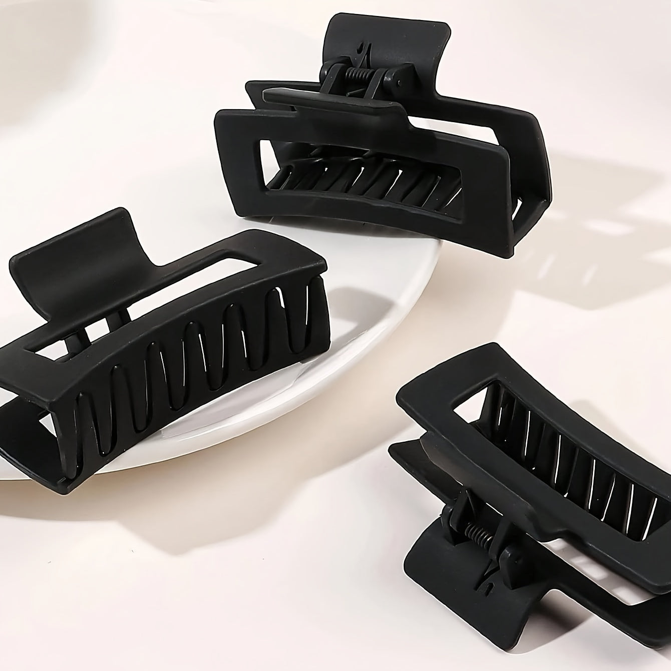 Set of 4 Black Matte Acrylic Hair Claw Clips for Women, Elegant and Minimalist