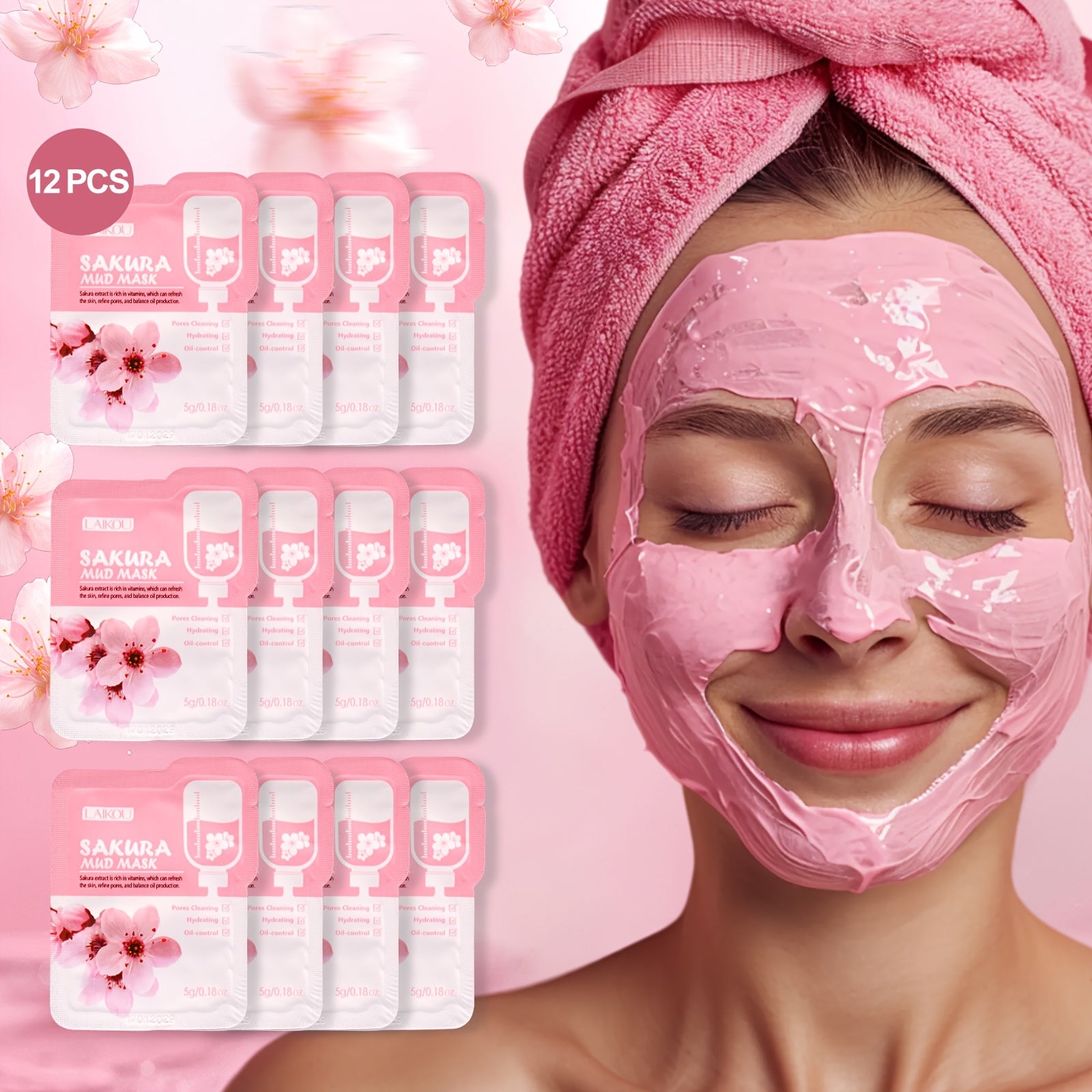 12 Pack 5g Sakura Mud Masks Travel Size Deep Cleansing Moisturizing Oil Control