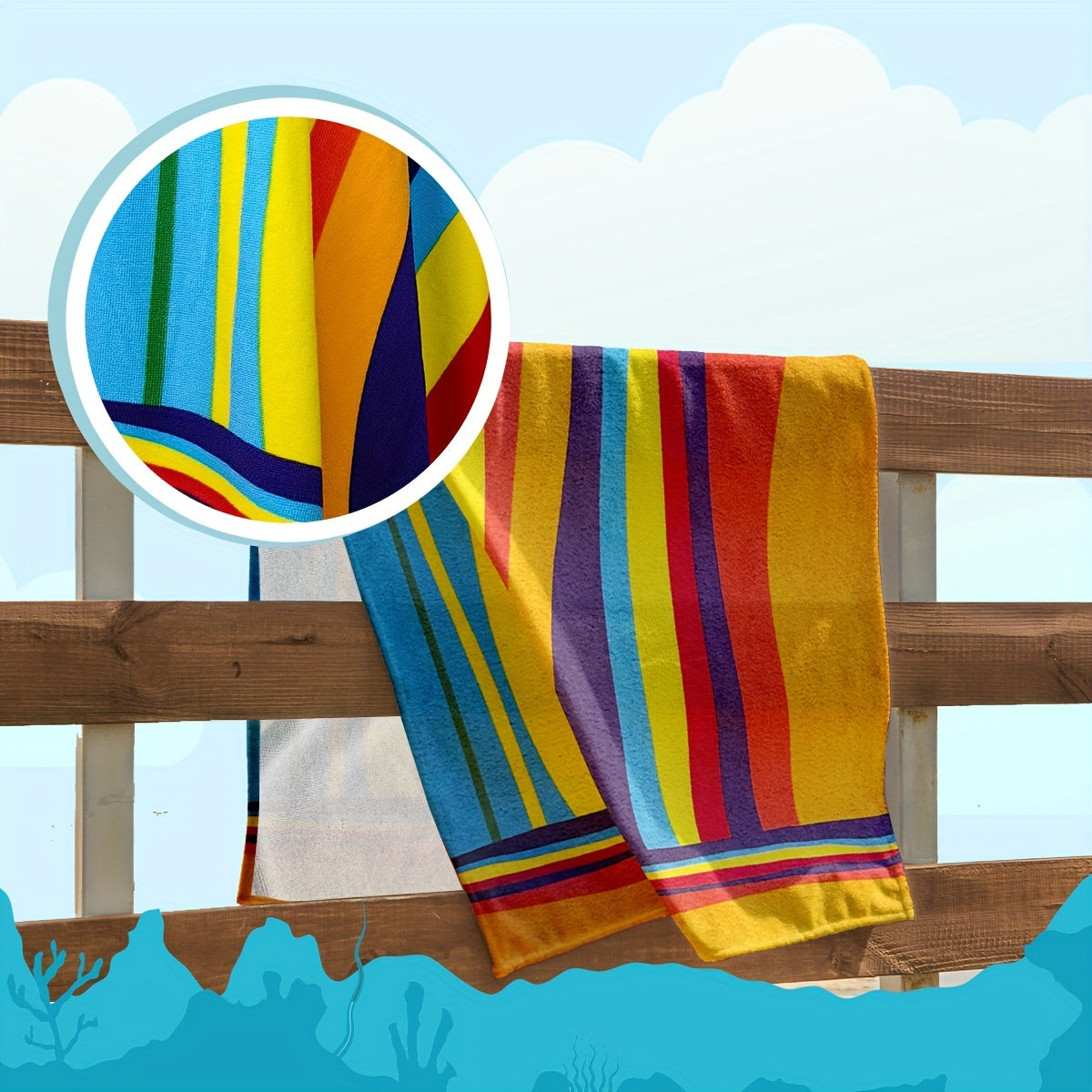 Tropical Stripe Quick-Dry Beach Towel Ultra-Soft Absorbent for Pool Bath