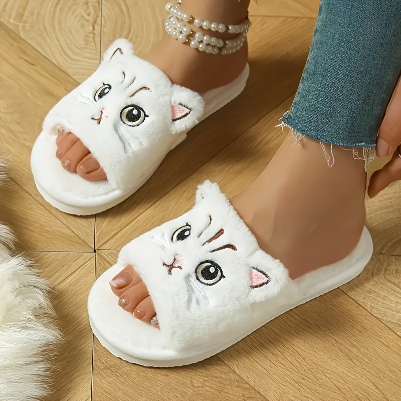 Women's Cartoon Cat Slip-On Slippers Soft Fabric Indoor Outdoor House Shoes