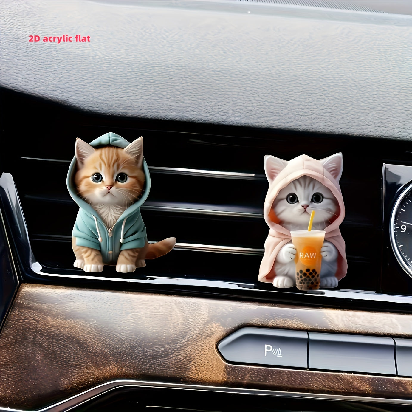 2D Acrylic Flat Cat Car Air Freshener Vent Clip Aromatherapy Diffuser Decoration