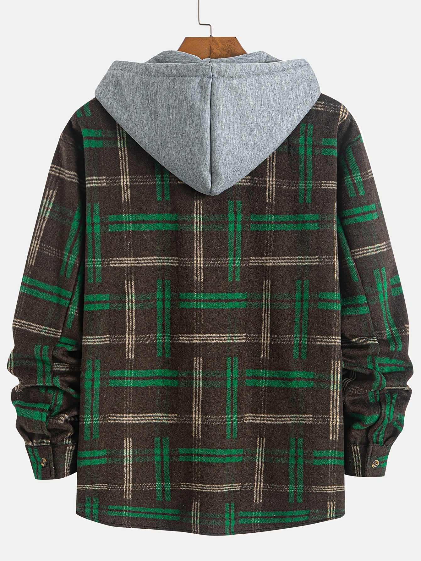 Men's Plus-Size Hooded Color-Block Plaid Jacket with Faux Two-Piece Design