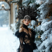 Women's Black Feather Headband 1920s Flapper Party Costume Accessory