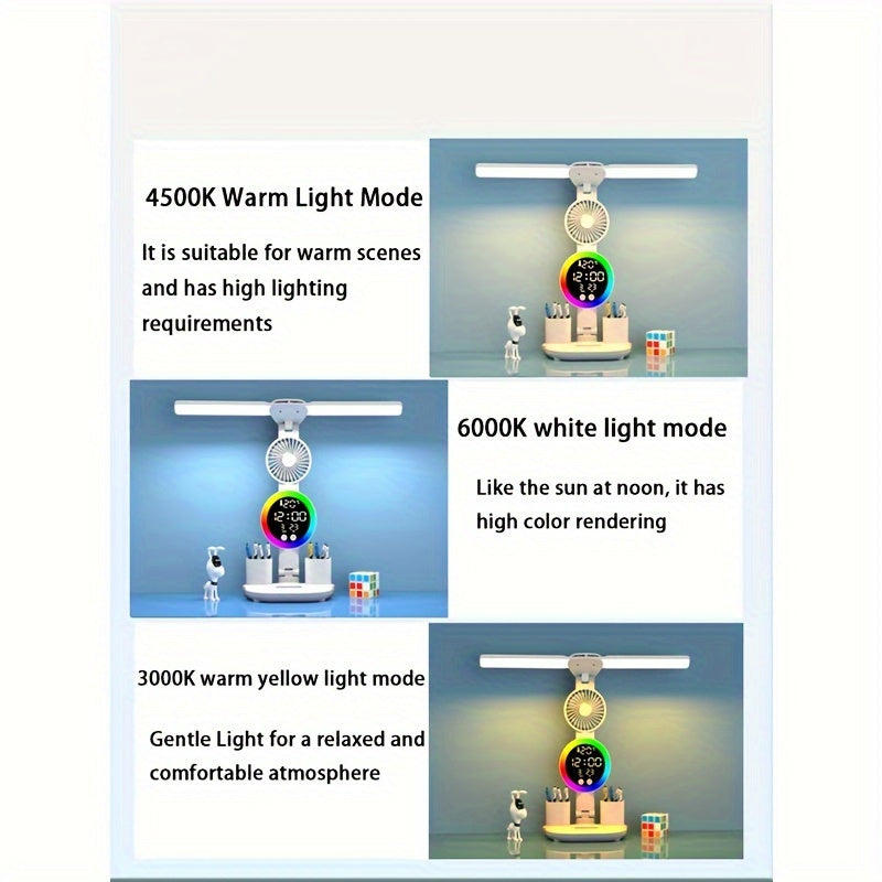 LED Dual Head Desk Lamp with Radio and USB Plug-in for Study Dorm Bedroom White