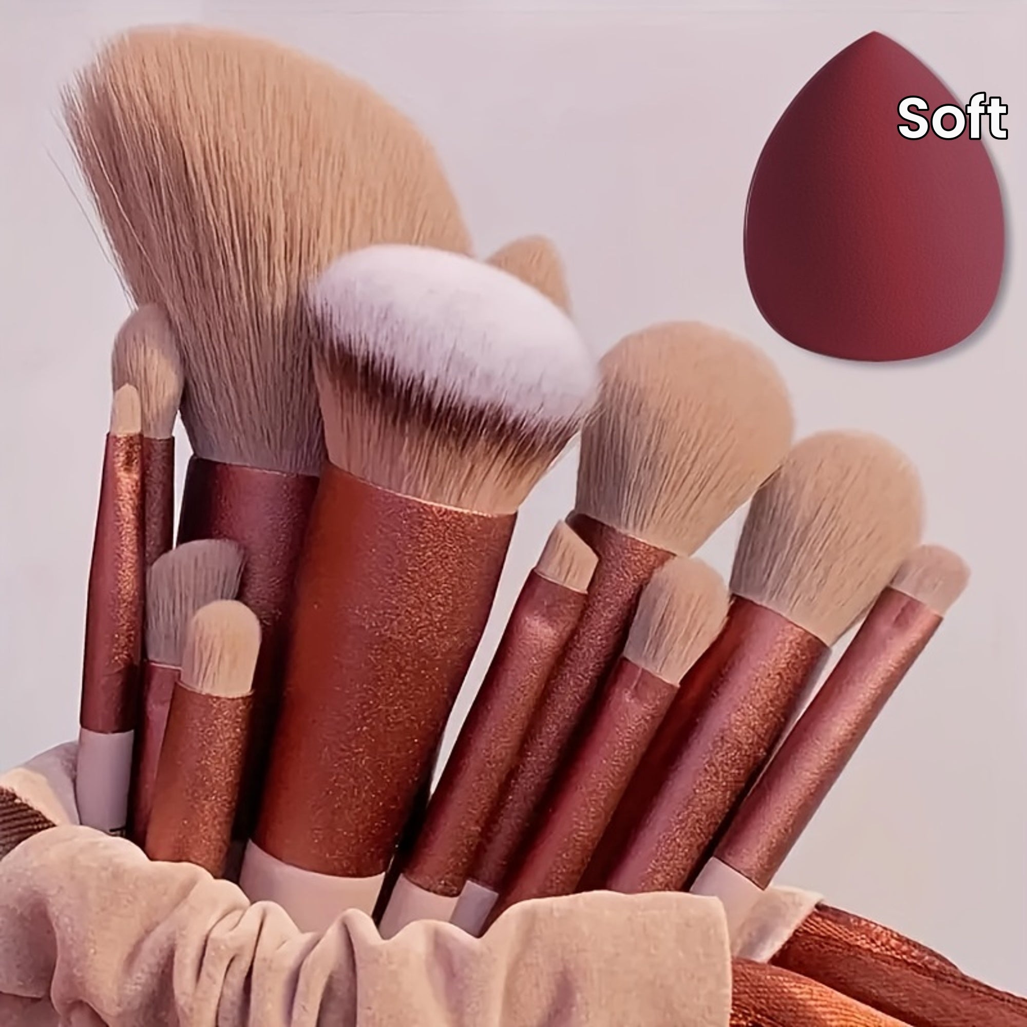 13Pc Soft Fluffy Makeup Brush Set Including Sponges for Face Eyeshadow Blending