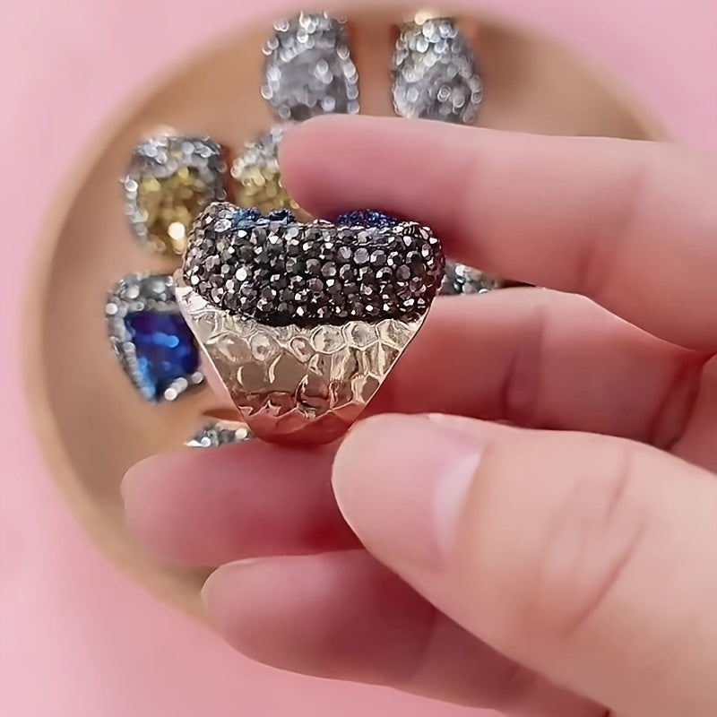 Women’s Irregular Natural Crystal Cluster Cuff Ring Alloy 18K Gold Plated Raw Stone Jewelry